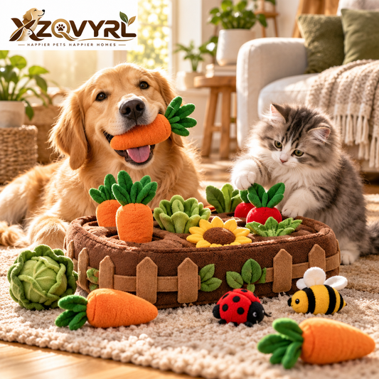 XZQVYRL Interactive Garden Snuffle Mat for Dogs & Cats, Plush Vegetable Patch Nosework Puzzle Toy with Squeaky Carrots, Cabbages & Critters for Mental Stimulation and Slow Feeding - main product image