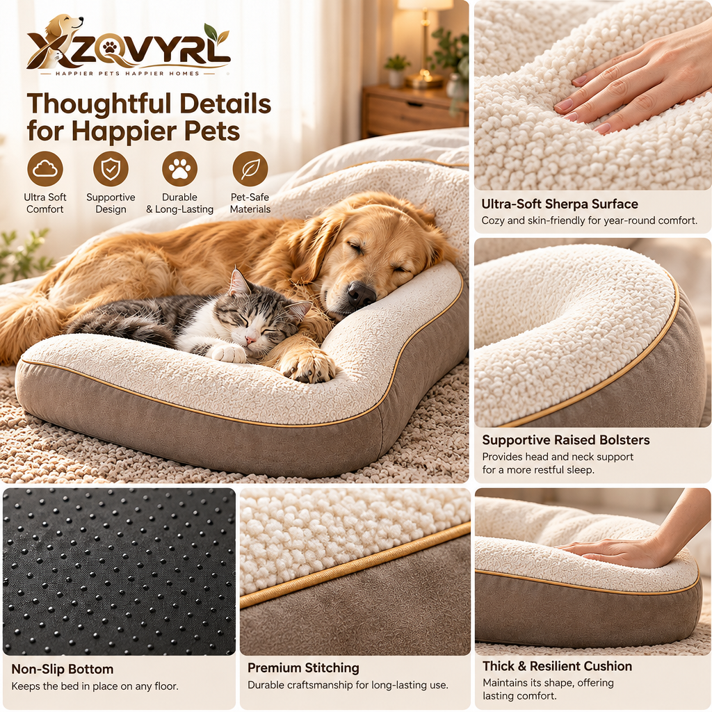 XZQVYRL Orthopedic Co-Sleeping Pet Bolster Bed – Calming Dog & Cat Lounger Topper for Bed and Couch with Ultra-Plush Sherpa Surface - product view 3