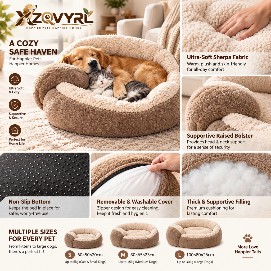 XZQVYRL Orthopedic Calming Pet Bed, Ultra-Soft Sherpa Bolster Dog & Cat Cuddler, Deep-Dish Warm Donut Nest for Cozy Bolster Support - product view 3