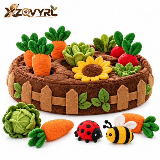 XZQVYRL Interactive Garden Snuffle Mat for Dogs & Cats, Plush Vegetable Patch Nosework Puzzle Toy with Squeaky Carrots, Cabbages & Critters for Mental Stimulation and Slow Feeding - product view 4