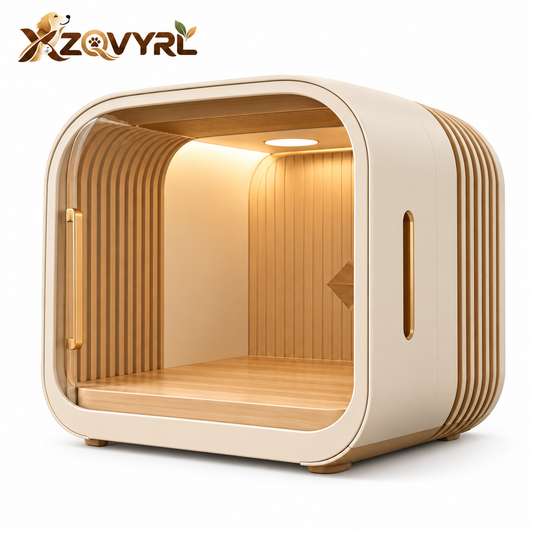 XZQVYRL Modern Wooden Indoor Pet Dining Haven with Built-in Ambient LED Light & Double Feeder Bowls - product view 4