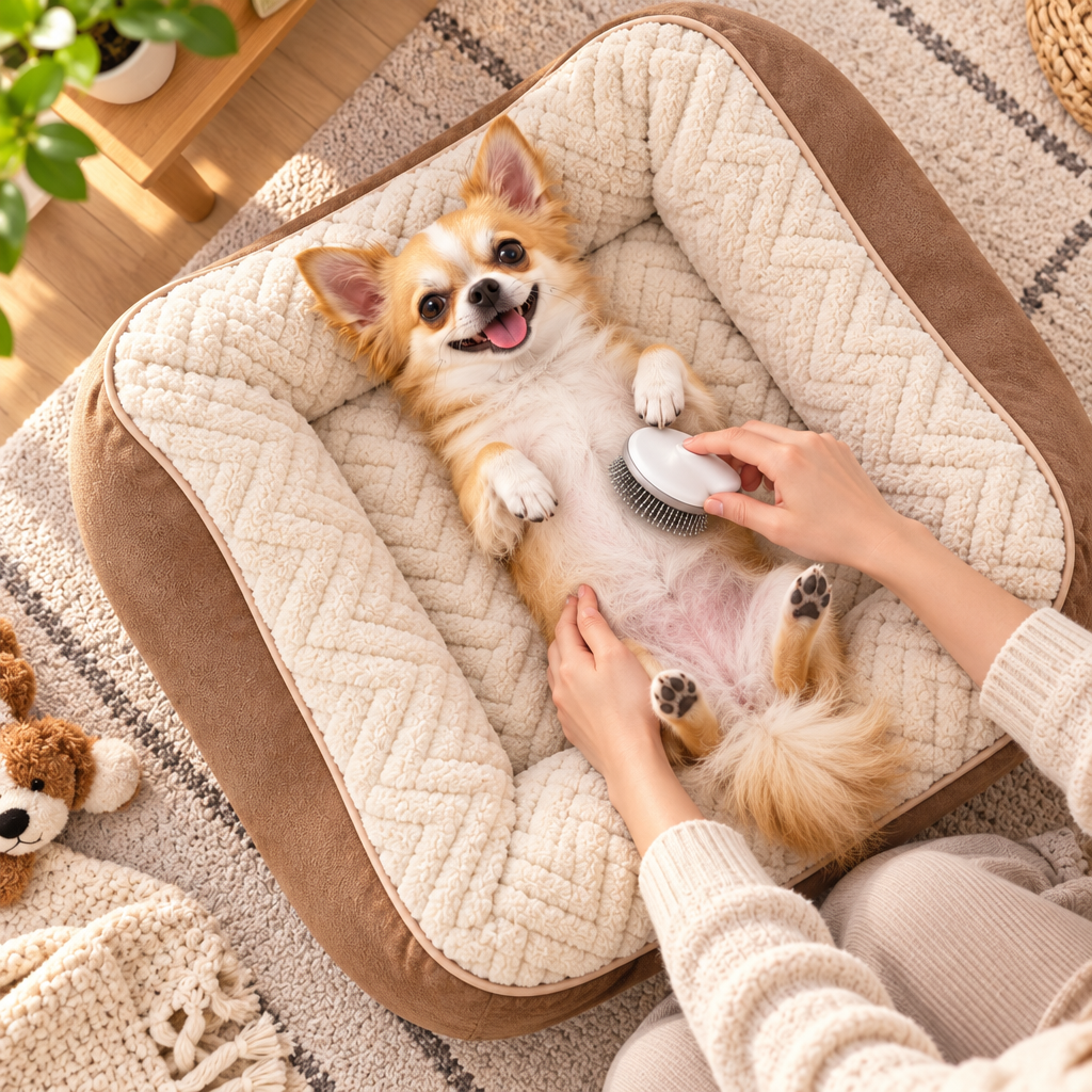 XZQVYRL Ergonomic Pet Grooming & Calming Lounge Bed – Contoured U-Shape Plush Cushion for Small Dogs & Cats, Comfort-Focused Lap & Sofa Rest Pillow for Stress-Free Brushing, Massaging & Cuddling - product view 2