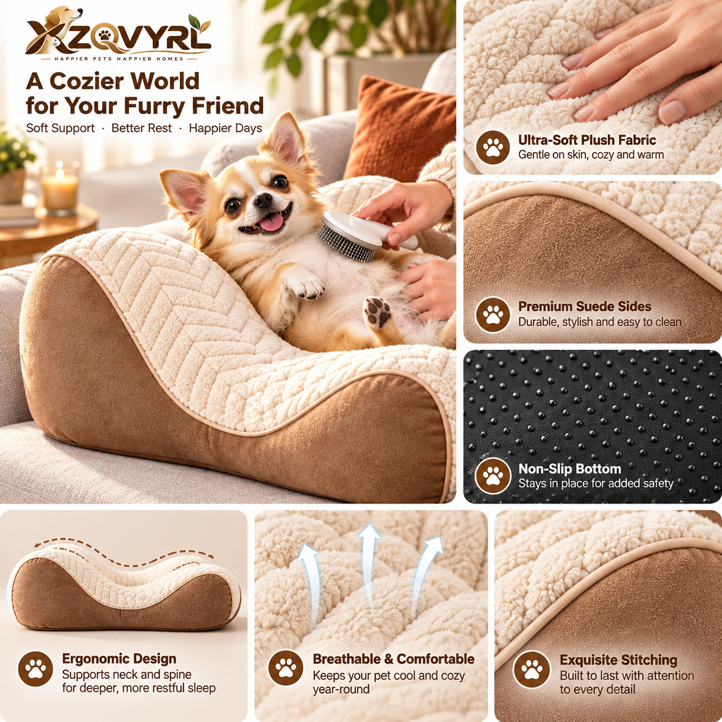 XZQVYRL Ergonomic Pet Grooming & Calming Lounge Bed – Contoured U-Shape Plush Cushion for Small Dogs & Cats, Comfort-Focused Lap & Sofa Rest Pillow for Stress-Free Brushing, Massaging & Cuddling - product view 3