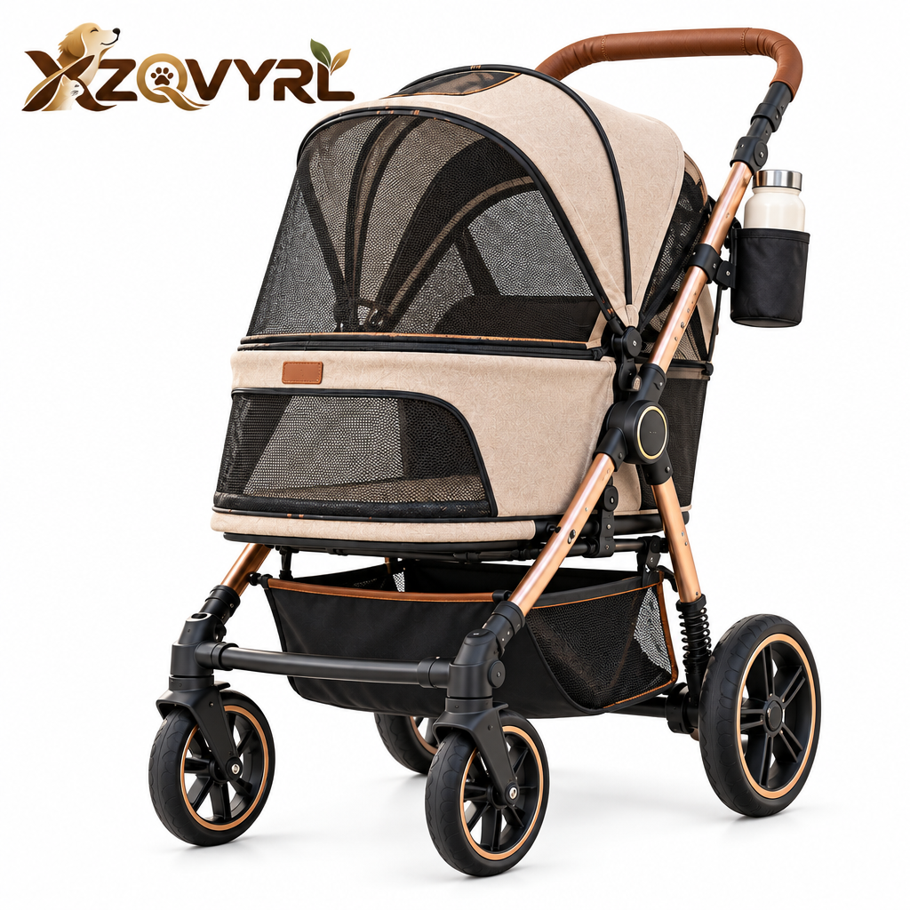XZQVYRL Premium Foldable Pet Stroller for Dogs & Cats – Breathable Mesh Canopy, All-Terrain Wheels, One-Touch Brake & Spacious Storage - product view 4