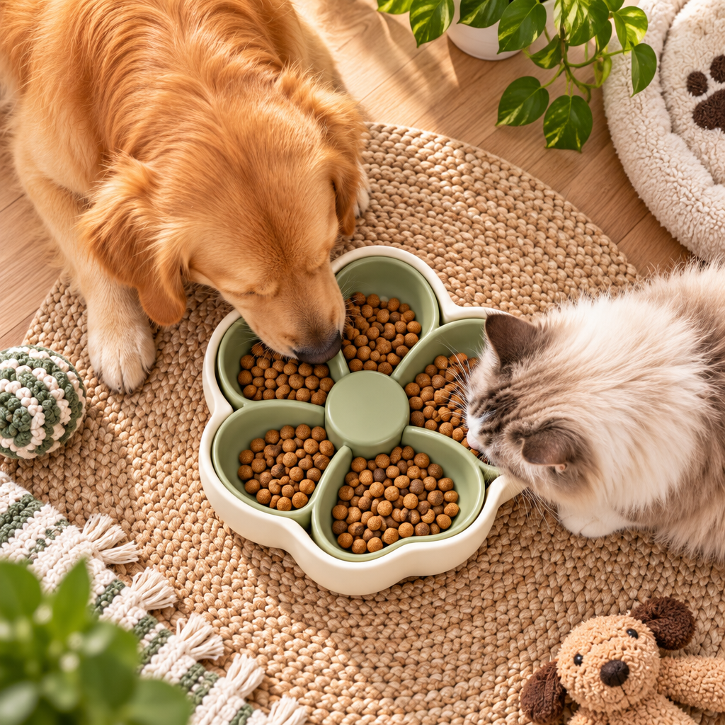 XZQVYRL Flower-Shaped Pet Slow Feeder Bowl – Anti-Gulping Interactive Maze Food Dish for Dogs & Cats, Supports Slower Mealtimes (Sage Green & Cream) - product view 2