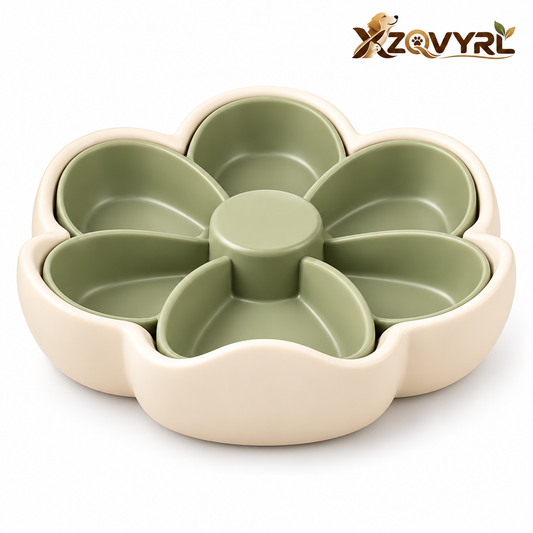 XZQVYRL Flower-Shaped Pet Slow Feeder Bowl – Anti-Gulping Interactive Maze Food Dish for Dogs & Cats, Supports Slower Mealtimes (Sage Green & Cream) - product view 4