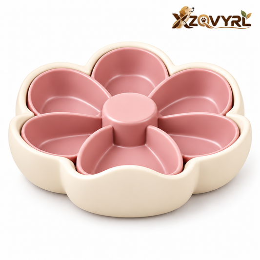 XZQVYRL Flower-Shaped Pet Slow Feeder Bowl – Anti-Gulping Interactive Maze Food Dish for Dogs & Cats, Supports Slower Mealtimes (Sage Green & Cream)