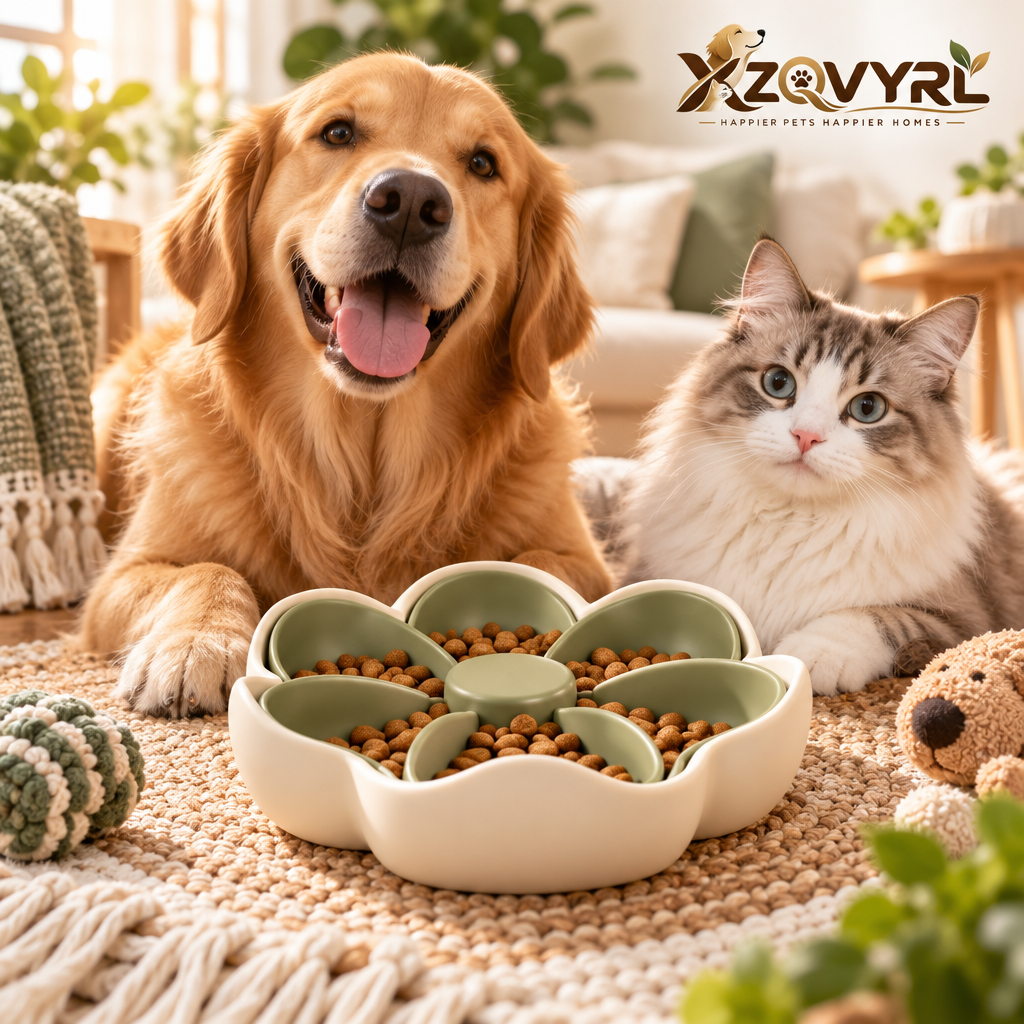 XZQVYRL Flower-Shaped Pet Slow Feeder Bowl – Anti-Gulping Interactive Maze Food Dish for Dogs & Cats, Supports Slower Mealtimes (Sage Green & Cream) - main product image