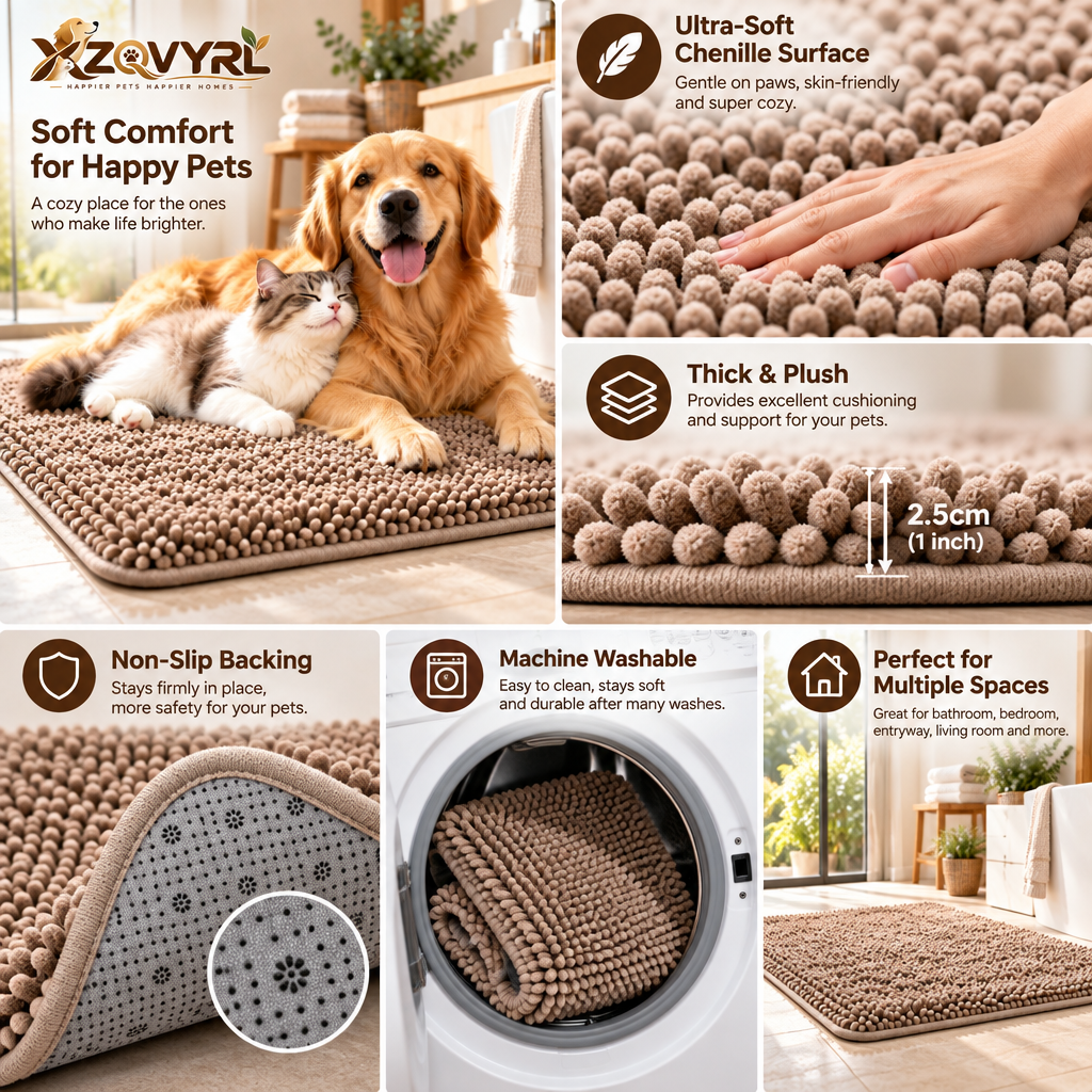 XZQVYRL Super Absorbent Chenille Pet Mat – Ultra-Soft Fast-Drying Non-Slip Dog & Cat Bath Mat and Mud Dirt Trapper Rug - product view 3