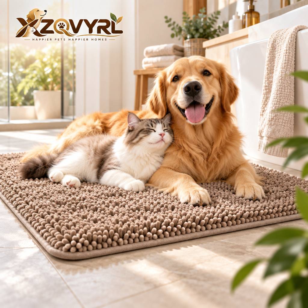 XZQVYRL Super Absorbent Chenille Pet Mat – Ultra-Soft Fast-Drying Non-Slip Dog & Cat Bath Mat and Mud Dirt Trapper Rug - main product image