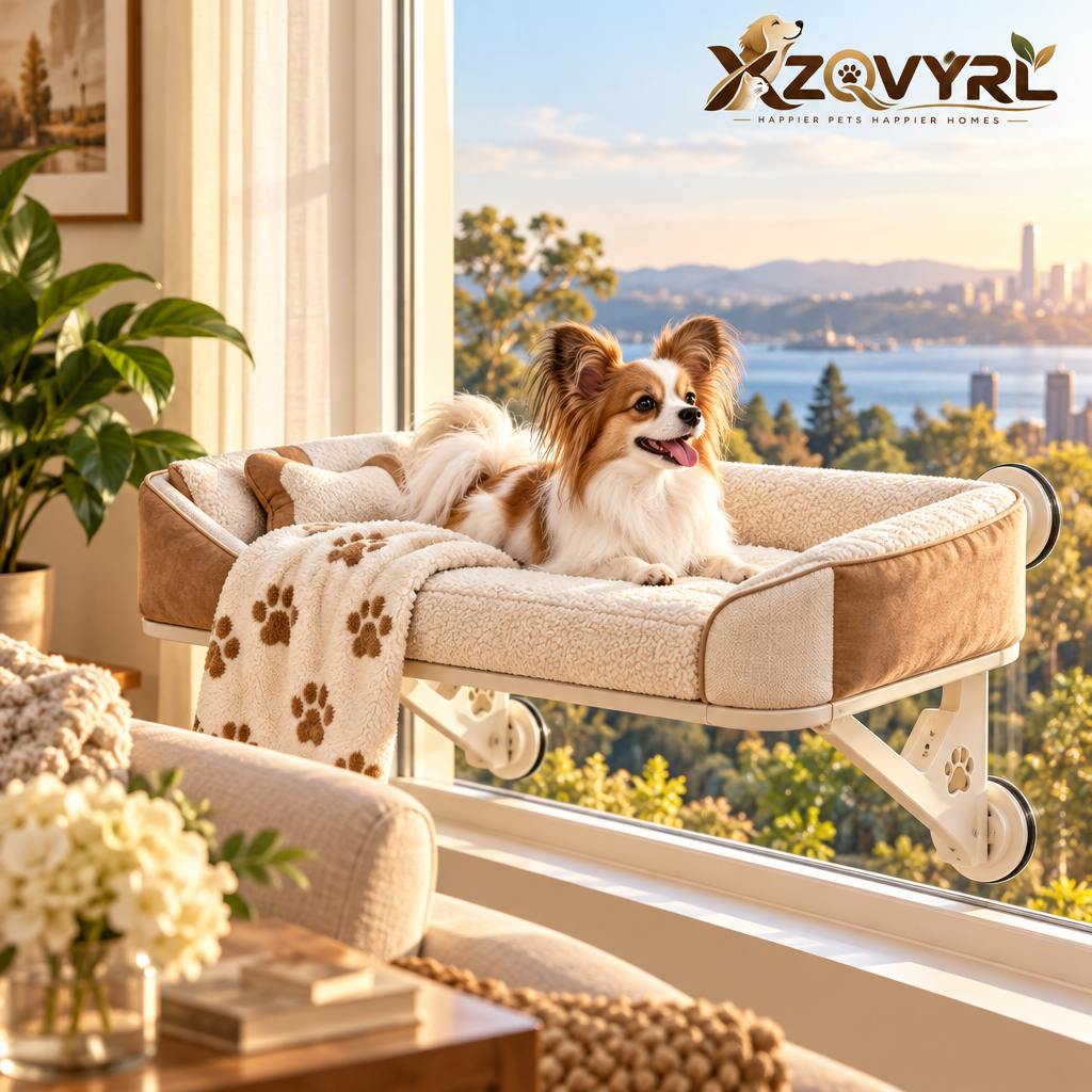 XZQVYRL Heavy-Duty Window Mounted Pet Perch – Plush Bolstered Sherpa Sunbathing Bed for Small Dogs & Cats - main product image