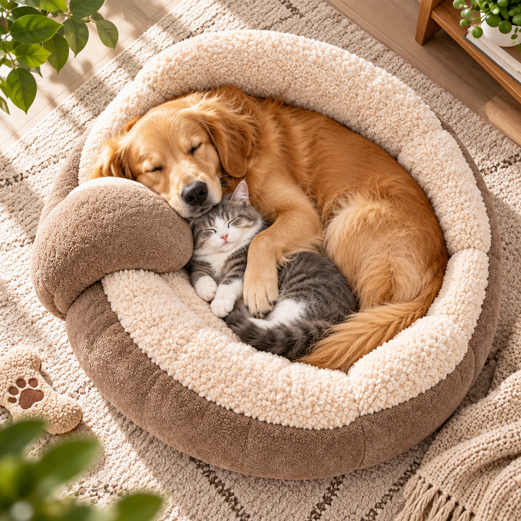 XZQVYRL Orthopedic Calming Pet Bed, Ultra-Soft Sherpa Bolster Dog & Cat Cuddler, Deep-Dish Warm Donut Nest for Cozy Bolster Support - product view 2