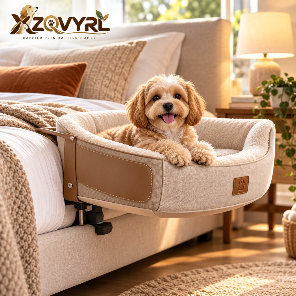 XZQVYRL Bedside Pet Co-Sleeper – Elevated Hanging Dog Bassinet with Ultra-Soft Sherpa Cushion & Secure Bed Frame Clamp for Small Dogs & Cats - main product image