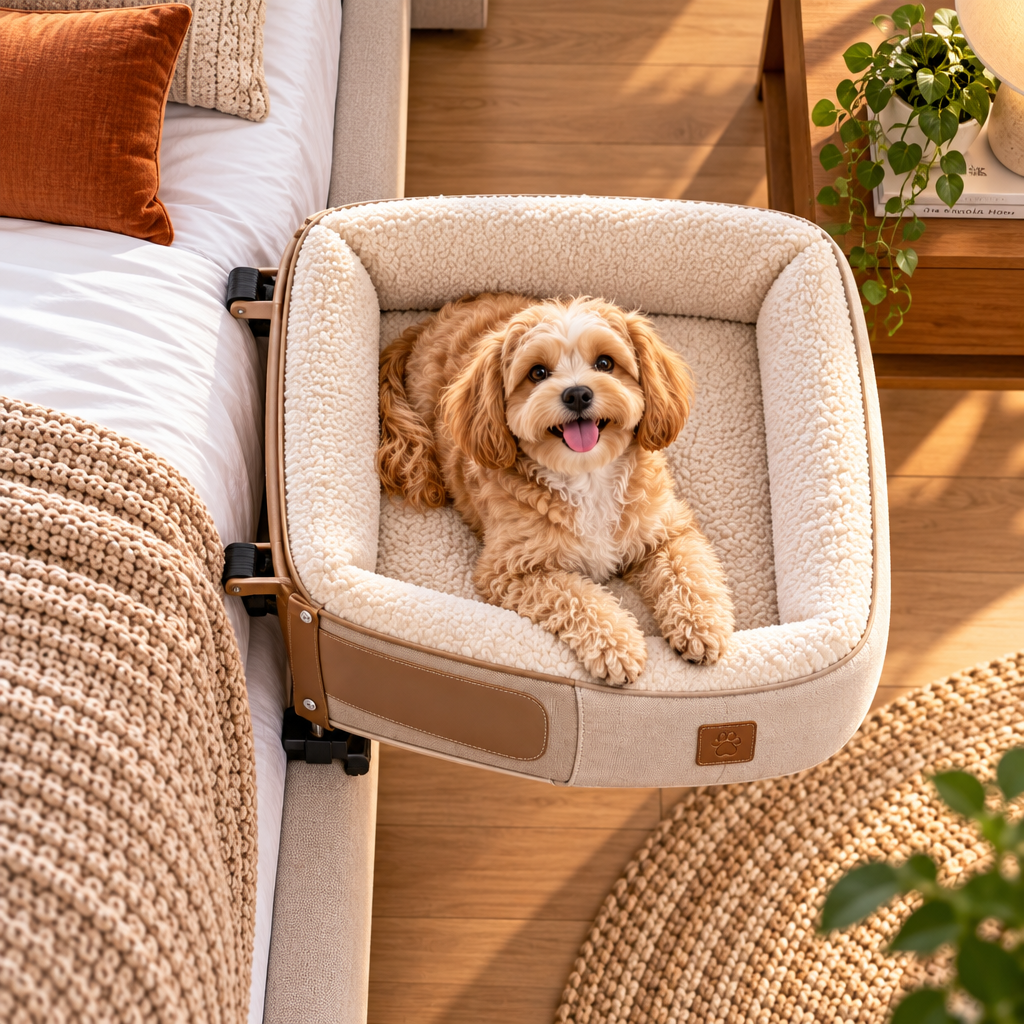 XZQVYRL Bedside Pet Co-Sleeper – Elevated Hanging Dog Bassinet with Ultra-Soft Sherpa Cushion & Secure Bed Frame Clamp for Small Dogs & Cats - product view 2