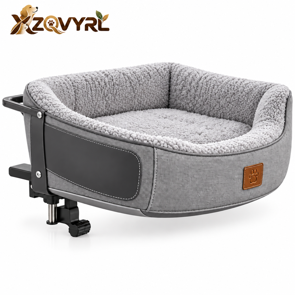 XZQVYRL Bedside Pet Co-Sleeper – Elevated Hanging Dog Bassinet with Ultra-Soft Sherpa Cushion & Secure Bed Frame Clamp for Small Dogs & Cats